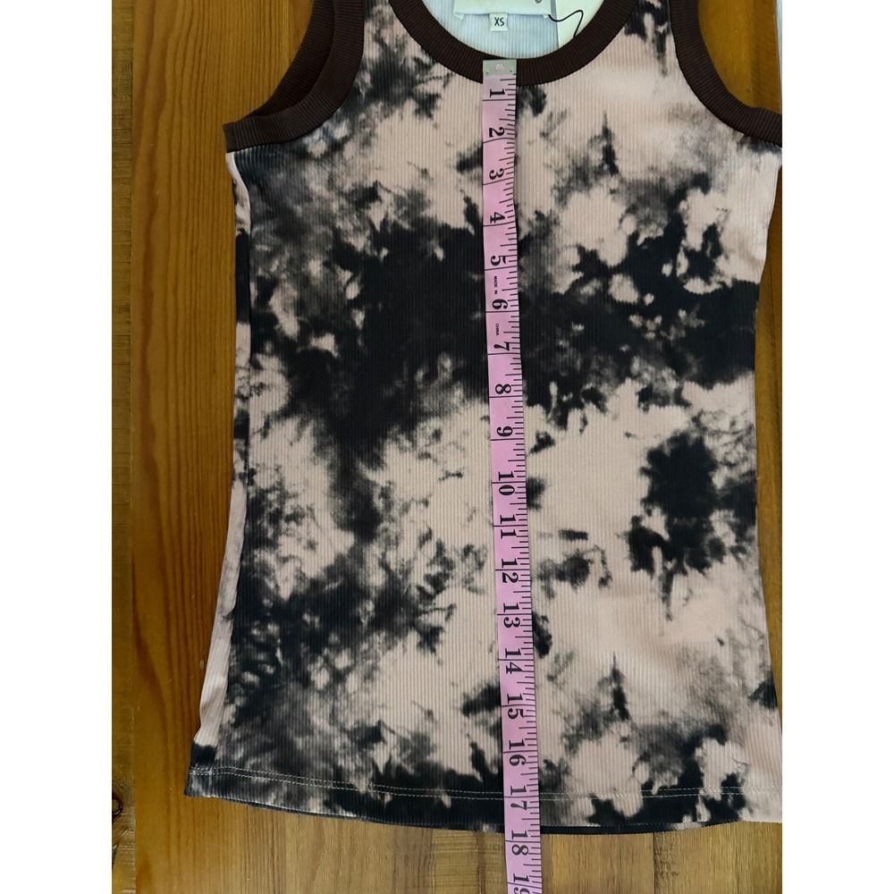 Julia Allert Womens Pink Black Tie Dye Ribbed Ringer Tank Top XS New - Picture 7 of 7